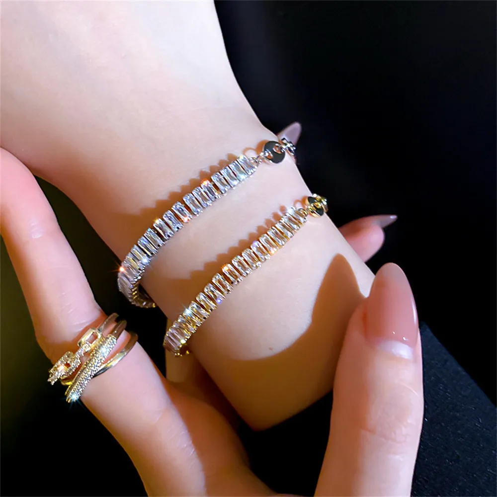 Pulseras de eslabones Pulsera de tenis ajustable romántica para mujer Cadena de cuentas de circonita cúbica de cristal Joyería para parejas_voghion.com