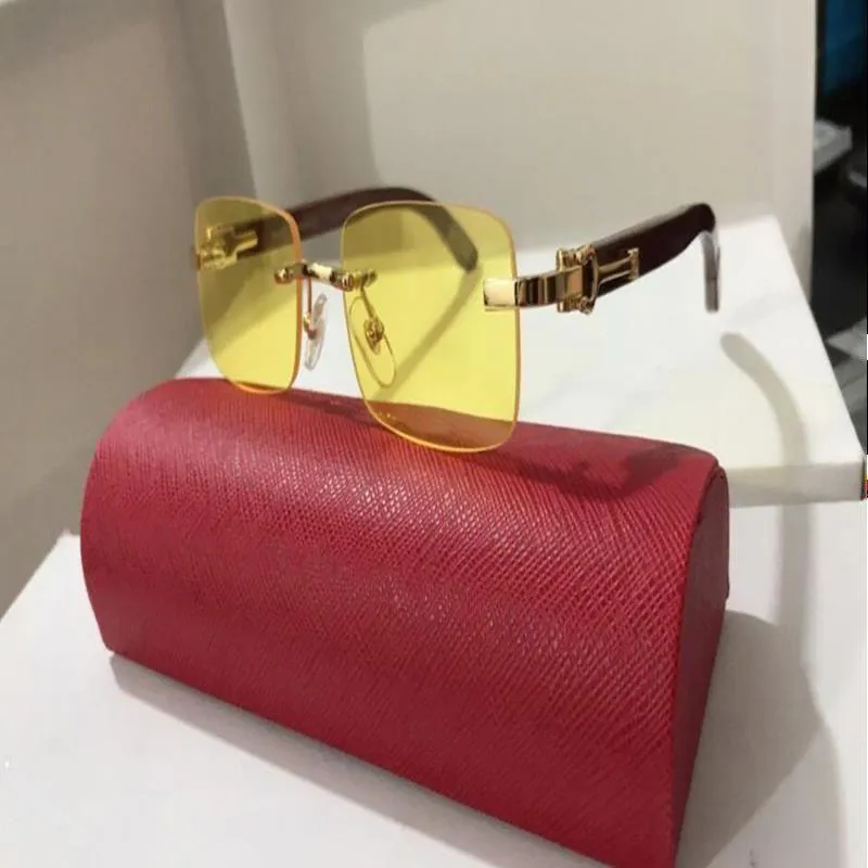 Designer Sunglasses Yellow Polarized Rimless Square Horn Glasses_voghion.com