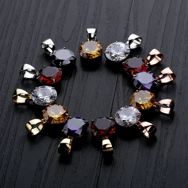 Collier avec pendentif en or et zircon cubique glacé pour amoureux, chaîne Hip Hop multicolore, bijoux en diamant rond taille princesse_voghion.com