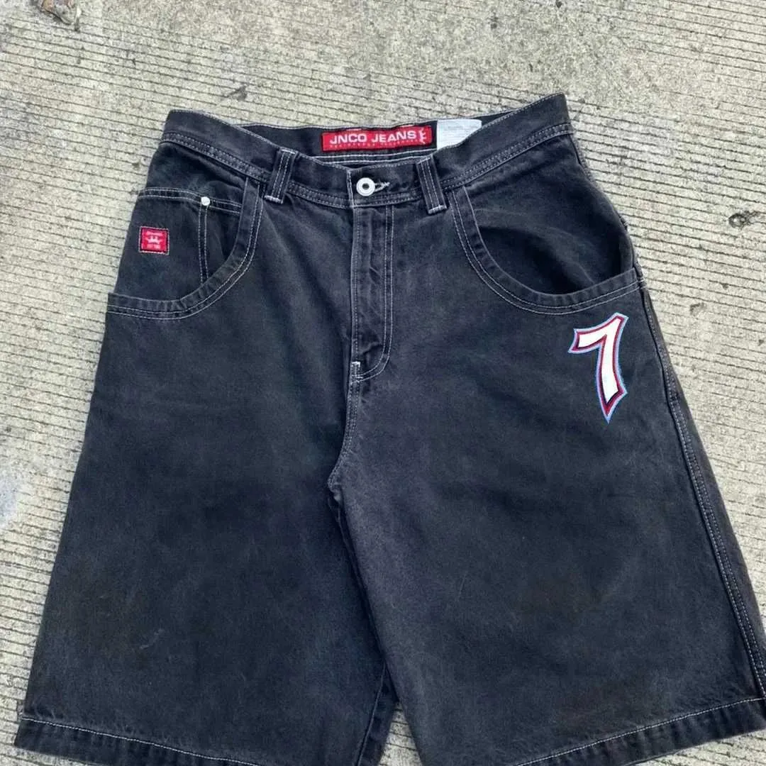 Herren Y2k Retro Gothic Muster Bedruckt JNCO Denim 2000er Jahre Stil Hip Hop Tasche Sommer Herren Strand Jeans Jorts Gym Shorts_voghion.com