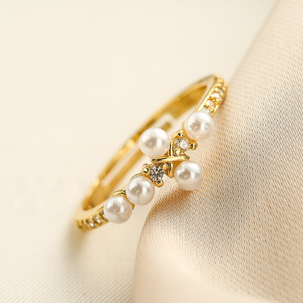 Australian style minimalist copper plated enuine old inlaid zircon pearl women's with adjustable openin INS niche_voghion.com