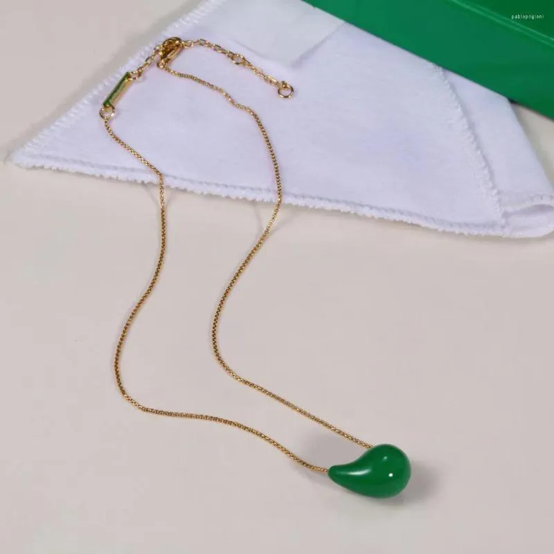 Chains Europe America Green Acrylic Gold Chain Water Drop Necklace Woman Famous Designer Brands Jewelry Gifts Trendy_voghion.com