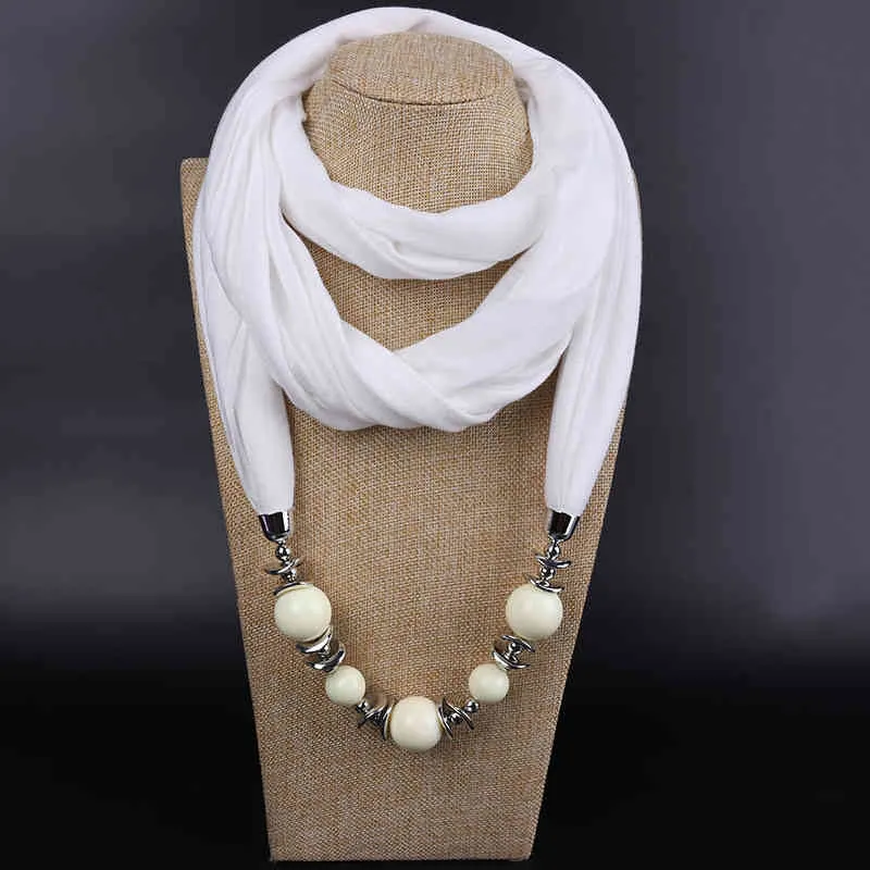 Sciarpa da donna, sciarpa con scialle, collana con ciondolo con perline, sciarpa etnica in chiffon tinta unita, con nappa_voghion.com