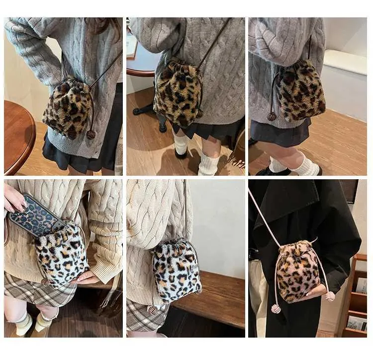 Borsa a secchiello leopardata da donna borsa a tracolla in velluto_voghion.com