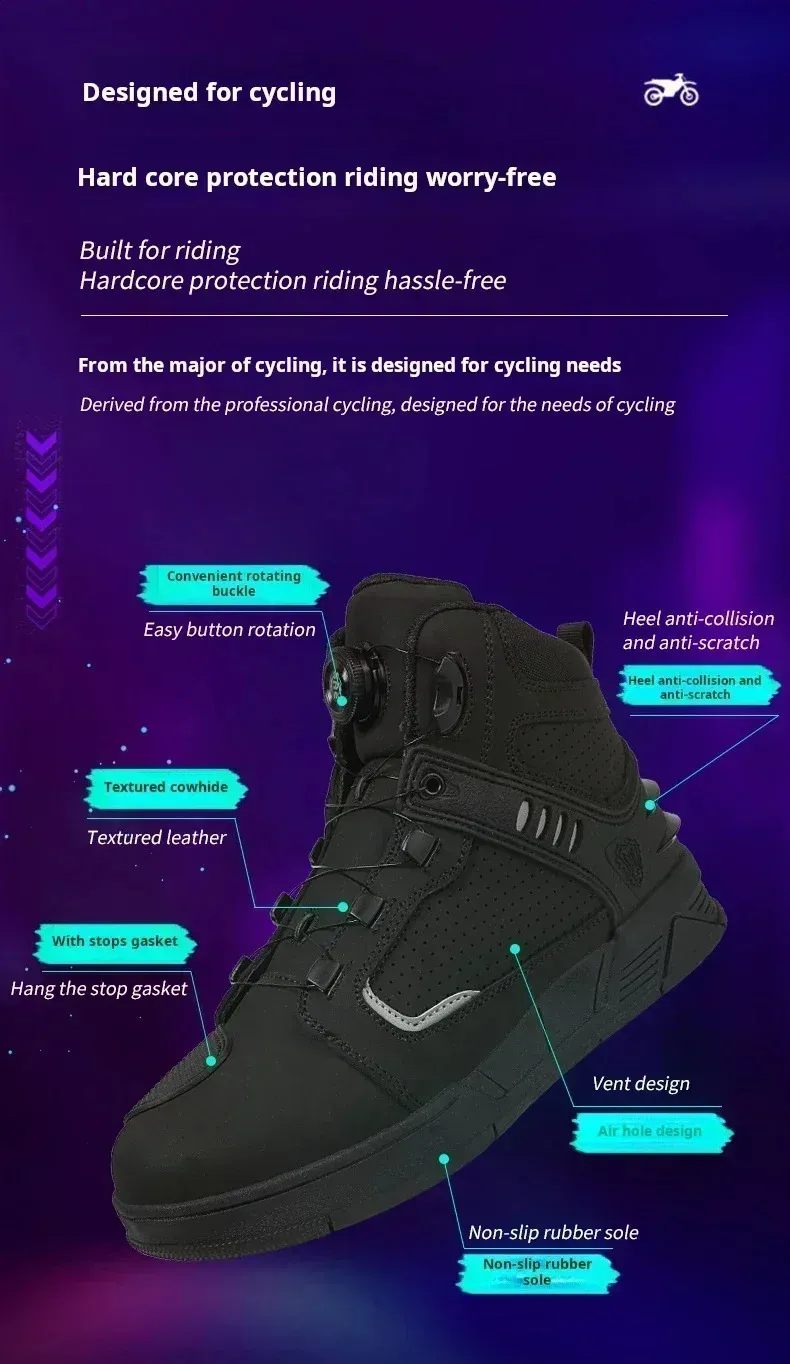 Motorcycle Riding Shoes For Men Black Protective Boots All Season_voghion.com