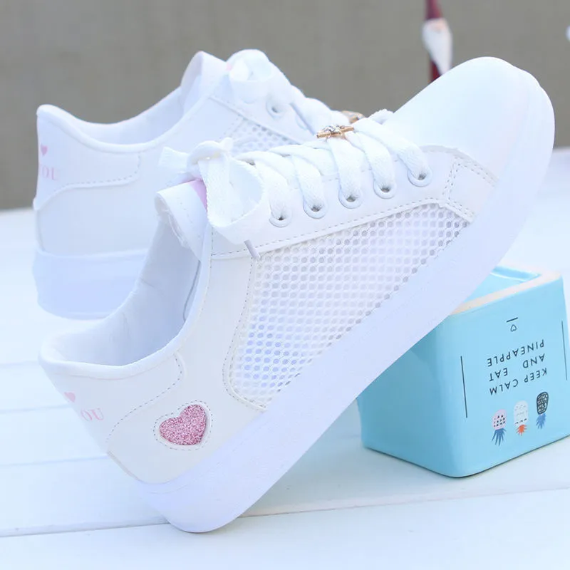 2021 Summer Women's New Non-Slip Walking White shoes Female Hollowed Casual Mesh Surface fashion Board Shoes_voghion.com