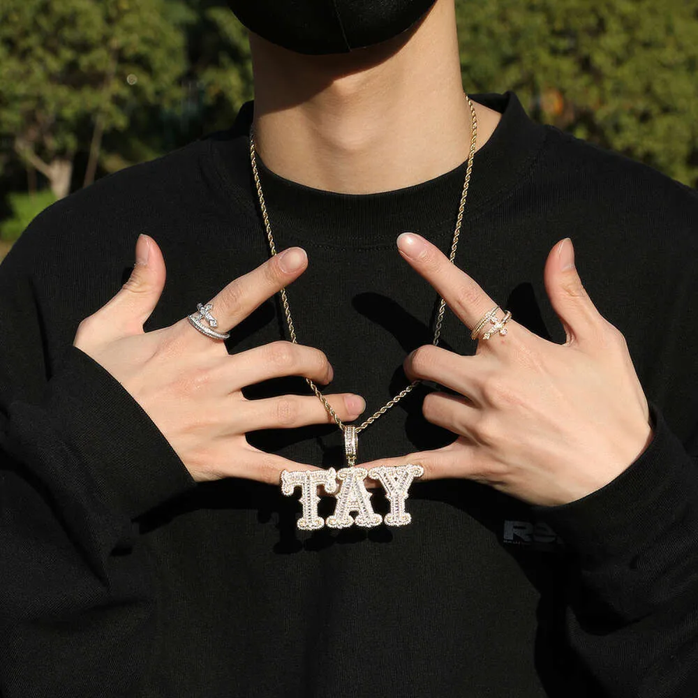 hip hop plein barbelé roche sucre lettre bricolage épissage combinaison collier personnalisé GRA moissanite diamant or argent_voghion.com