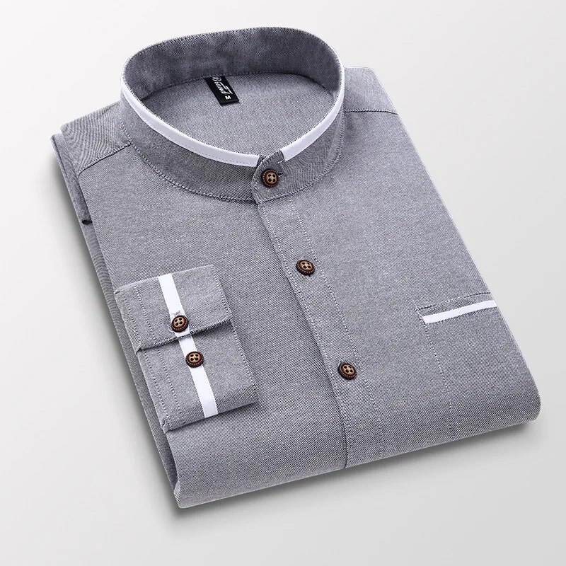 Herr Långärmad Stand Oxford Business Dress Casual Skjorta Slim Fit Märke Weeding Vit Blå Herrskjorta 5XL DS414_voghion.com