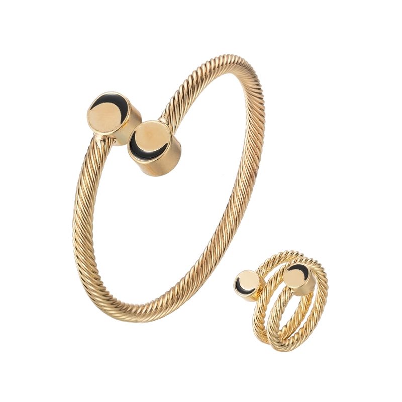 Umweltfreundliche Legierung Mode Vielseitige Persönlichkeit Gold Fried Dough Twists Offenes Armband Ring Zweiteiliges Set Von_voghion.com