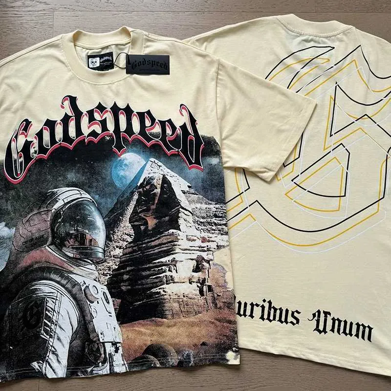 T-shirts Godspd en coton d'été à manches courtes, imprimé squelette d'astronaute rétro, style rock et décontracté, pour hommes et femmes_voghion.com
