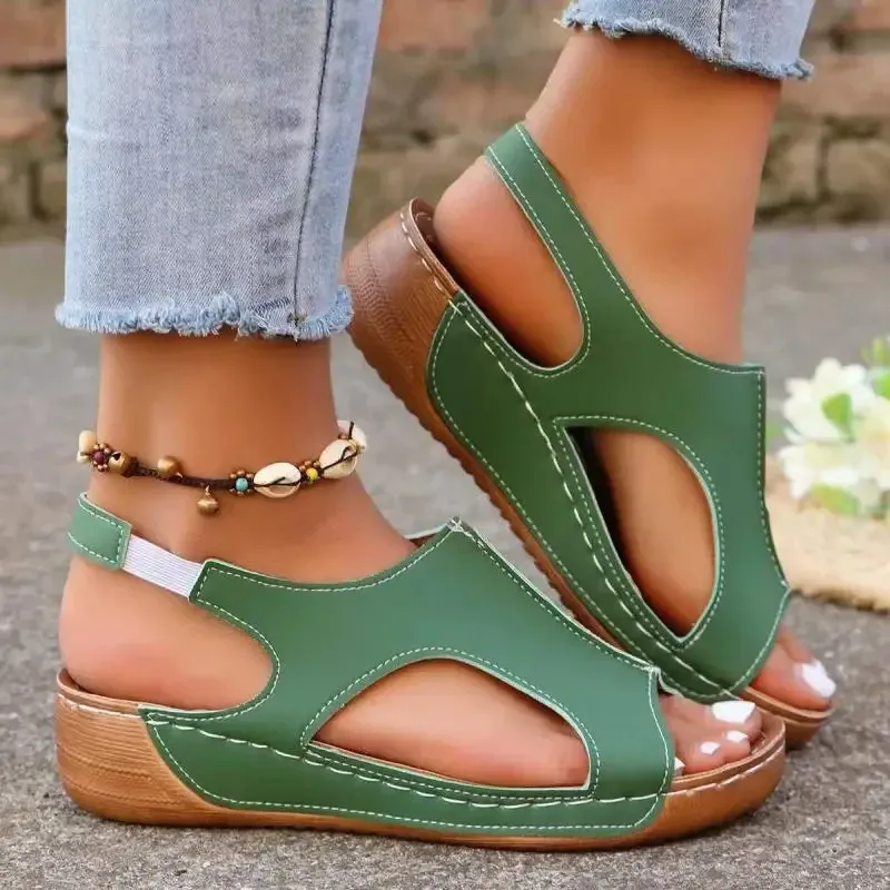 Keilabsatzsandalen für Damen 2024 Sommer Peep Toe Plateau Sandalias Frau Lässige rutschfeste Strandsandalen Übergröße_voghion.com