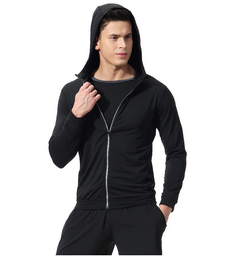 Heren sportjack met capuchon, sneldrogend, met ritssluiting, kanten patroon, geschikt voor outdoor training en hardlopen in de herfst en winter._voghion.com