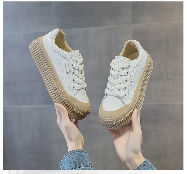 Sieviešu ikdienas galda apavi no īstas ādas, paaugstināta, bieza zole, nodilumizturīgs, neslīdošs cepums un elpojošs_voghion.com