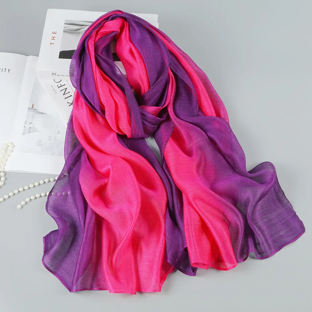 Gradual Change Mulberry Silk Scarf For Women Lightweight Shawl_voghion.com