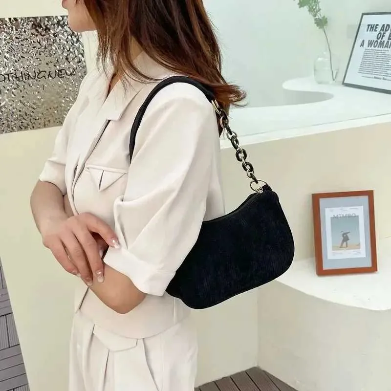 1 Stück Fi Retro Cord Unterarm lässige Umhängetasche einfarbig Reißverschluss Damen Handtasche Cluh Y241025_voghion.com