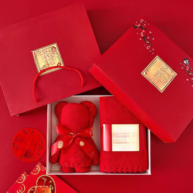 Coral Velvet Red Teddy Bear Wedding Celebration Gift Set Wedding Souvenir Absorbent Towel_voghion.com