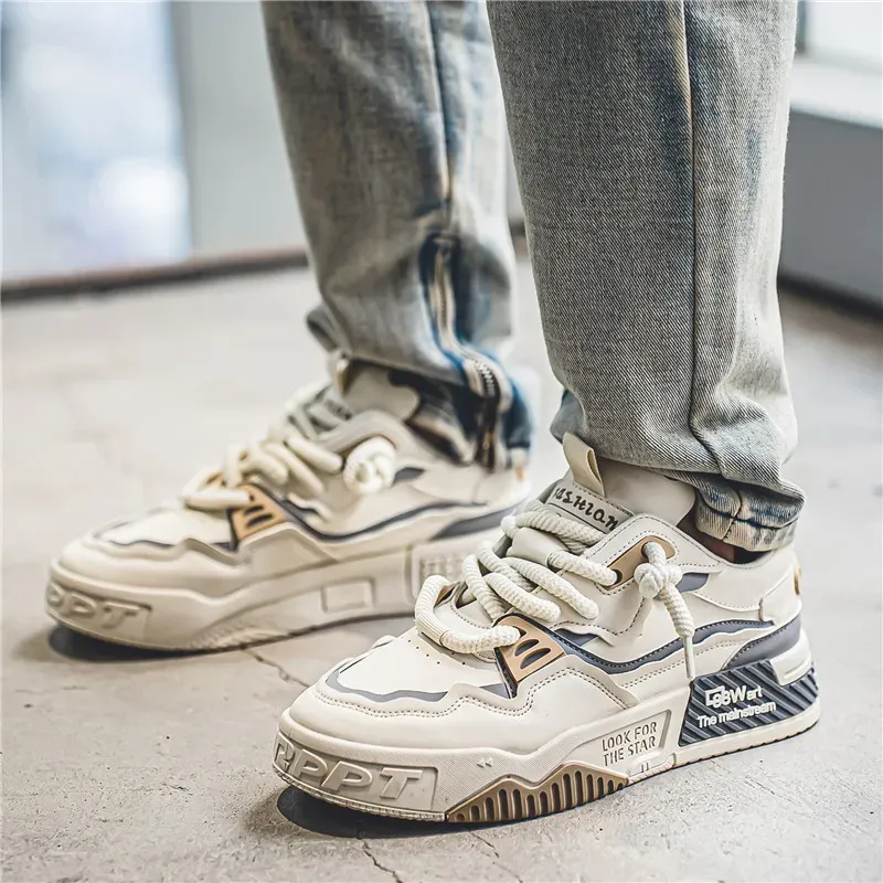 Men's Easy To Clean Skateboard Shoes, Good Grip, Breathable Lace Up Sneakers, Men's Shoes 2024_voghion.com