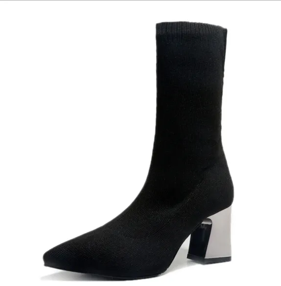 Saldi caldi - scarpe col tacco alto in maglia di colore selvaggio da donna europee e americane, stivali Martin caldi e antiscivolo_voghion.com