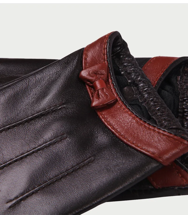 Moda-Couro Feminino Outono Inverno Estilo Fino Condução À Prova de Vento Mantenha Aquecido Couro Genuíno Pele de Carneiro Luvas Femininas_voghion.com
