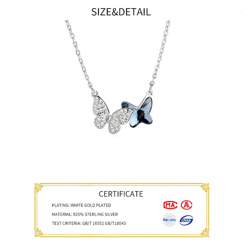 Collane con ciondolo da donna, elegante catena alla moda, a forma di farfalla blu, in argento sterling, collana rotonda 230426_voghion.com