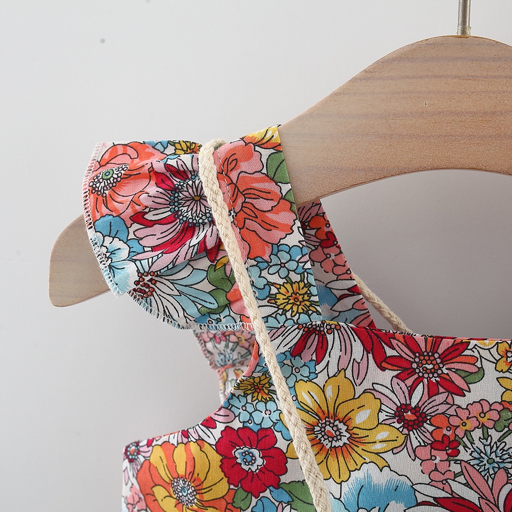 Fashion Girl Clothing Cotton Summer Flower Dress With Bag For Birthday Clothes_voghion.com