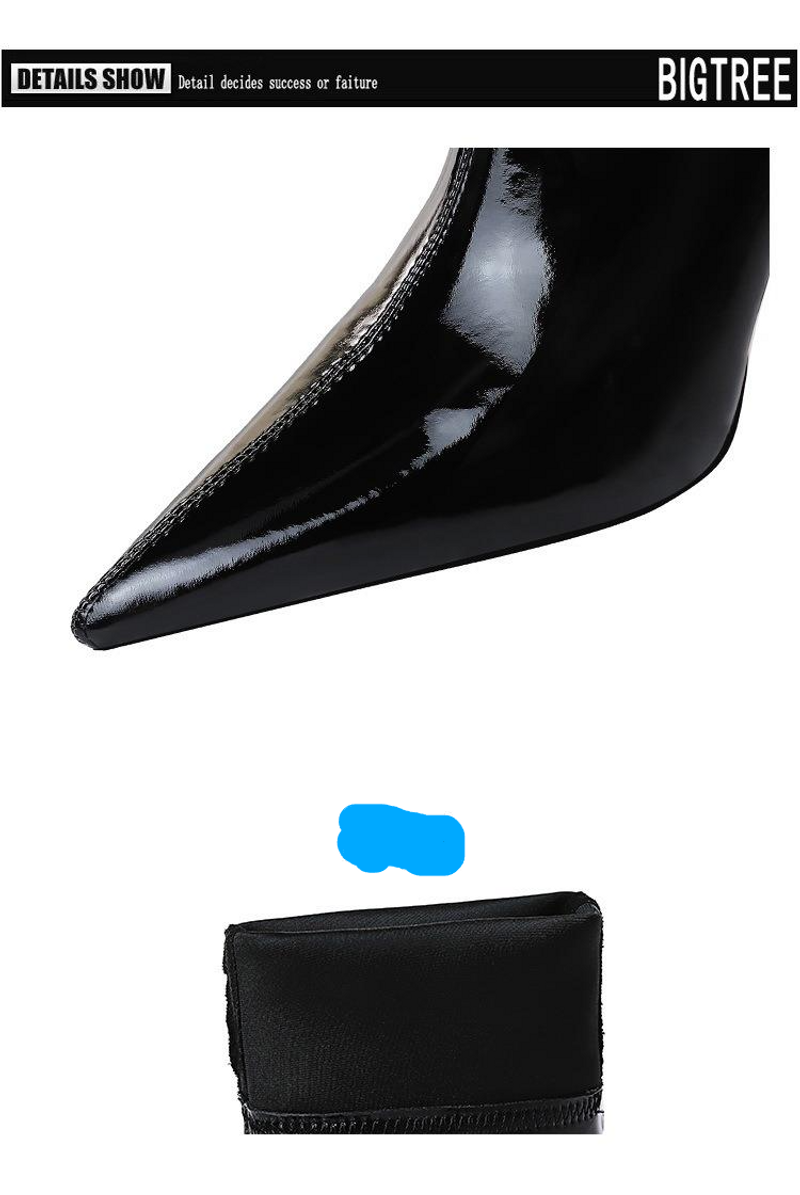 315 13 Fashion Sexy Nightclub Shiny Lacquer Leather Elastic Show Thin Pointed Short Winter Slim Boots_voghion.com