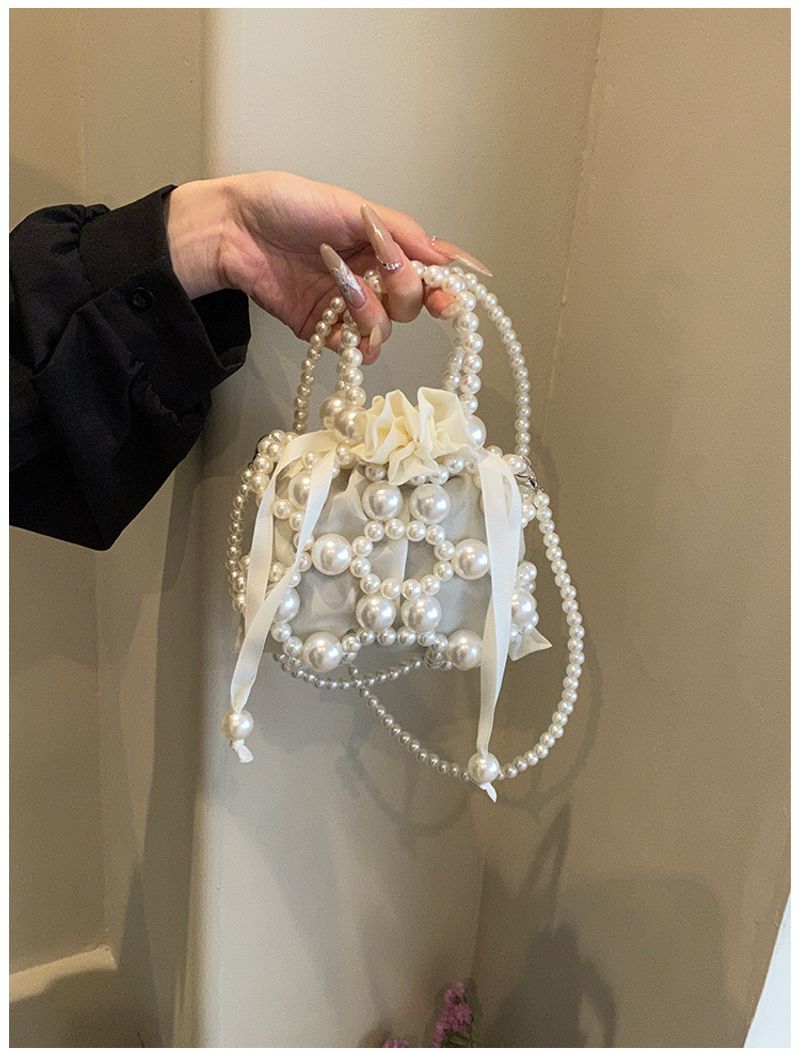 For Women Pearl Handbag Beaded Crossbody Fashion Light Mobile Phone Bucket Shoulder Bag_voghion.com