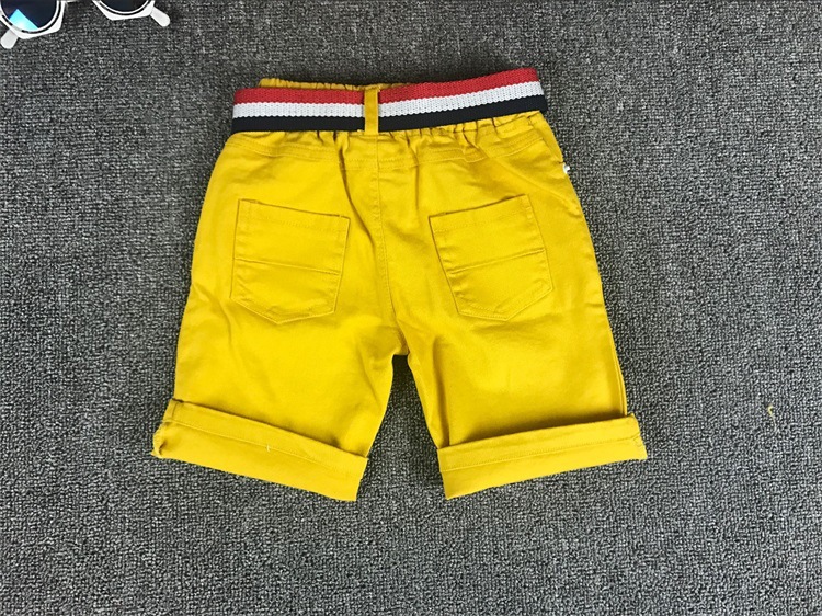 Mother&Kids Children's red, white and yellow shorts with belt 5 minutes shorts with stretch ripped pants_voghion.com