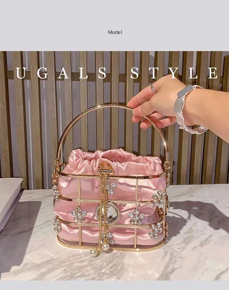 Modische Damen-Handtasche mit ausgehöhltem Metallkäfig, glitzernd, glänzend, für Abendveranstaltungen, Hochzeiten, Partys, Clutch, Umhängetasche_voghion.com