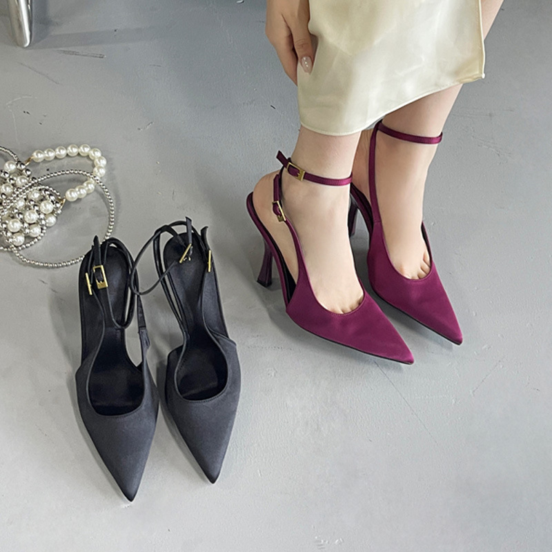 Small Wow Women's Pointed Toe Stiletto Heel Sandals - Elegant Satin Peep-Toe Backless Dress Shoes For Evening Party & Special Occasions