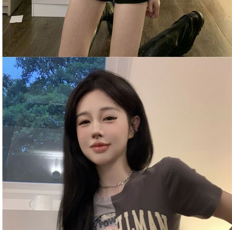 Spicy Girl Strap T-shirt met korte mouwen voor de zomer van vrouwen Instagram Trendy ontwerp, kleine opdruk, strak kruis, unieke top_voghion.com