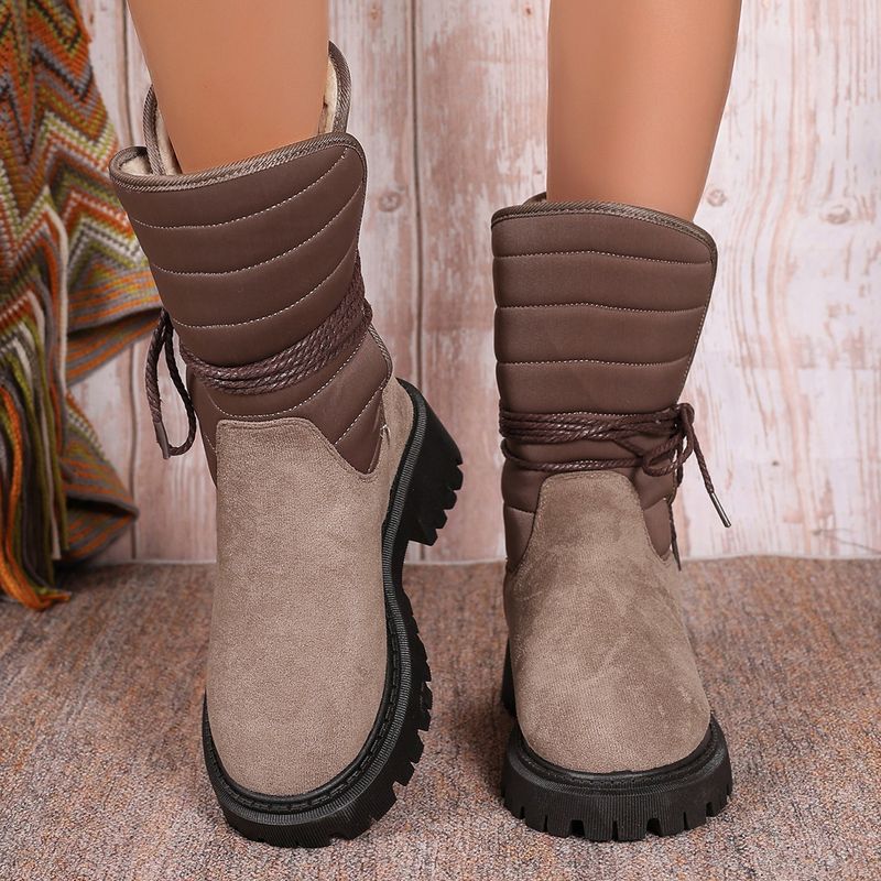 Plus-size women's platform snow boots fleece warm upper side strap sole with code number_voghion.com