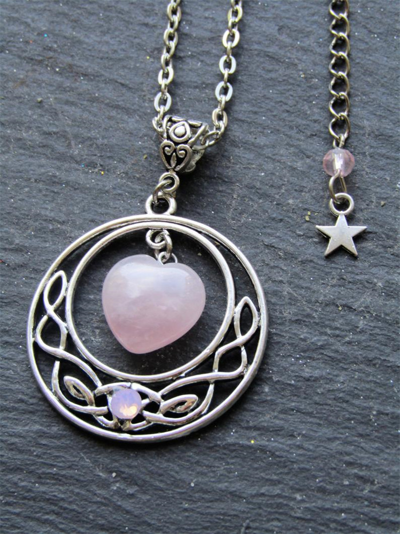 Collane Collana Celtica Amore Infinito con Cuore di Quarzo Rosa_voghion.com