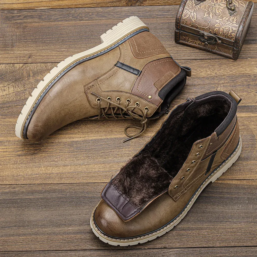 Men's Shoes Warm Comfortable Non-Slip Leather Men Winter Boots 2024_voghion.com