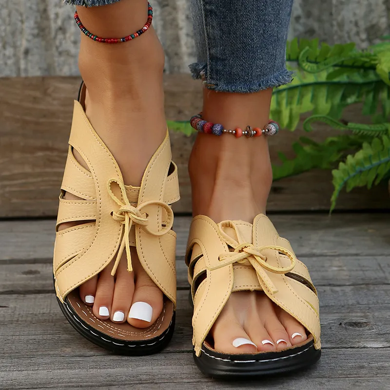 Vintage Lucyever Knowknot Plateau-Slides Schuh Damen Leichte weiße Keilpantoffeln Damen Strandsandalen mit weicher Sohle_voghion.com
