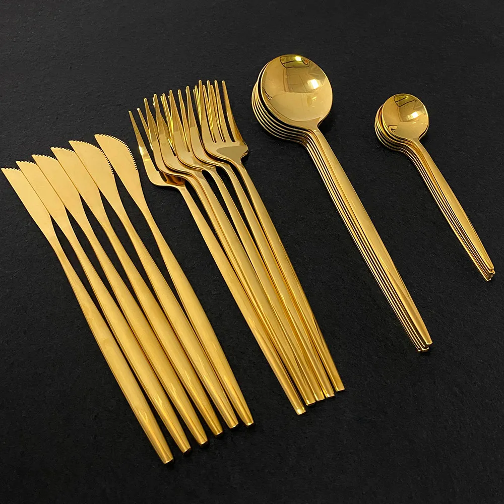Conjunto de talheres de mesa dourados, 24 peças, aço inoxidável, garfo, faca, colher, talheres, caixa de presente 210317_voghion.com