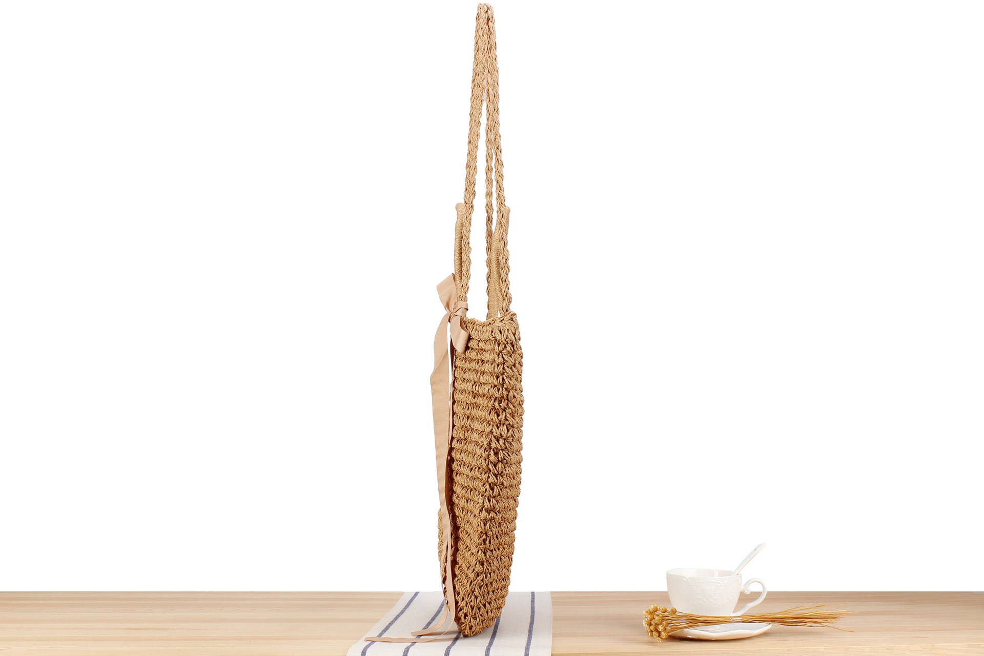 Borsa da spiaggia in stile pastorale con tracolla singola in paglia da donna_voghion.com