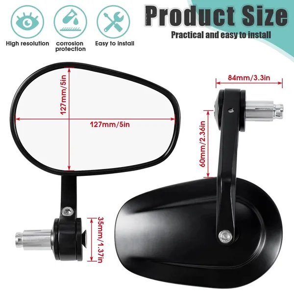 Specchietto retrovisore per manubrio moto, 7/8", nero, design elegante, verificato CNC._voghion.com