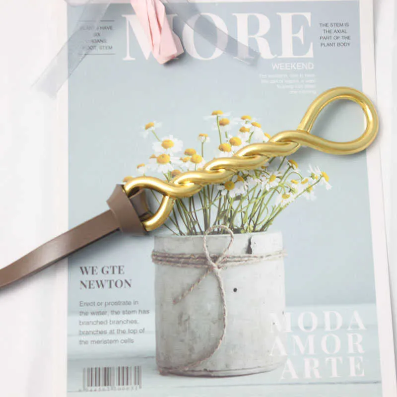 Curea din piele Chntensho cu cataramă plisată și buclă răsucită, importată, cu inel și nasture răsucit, Q0625_voghion.com