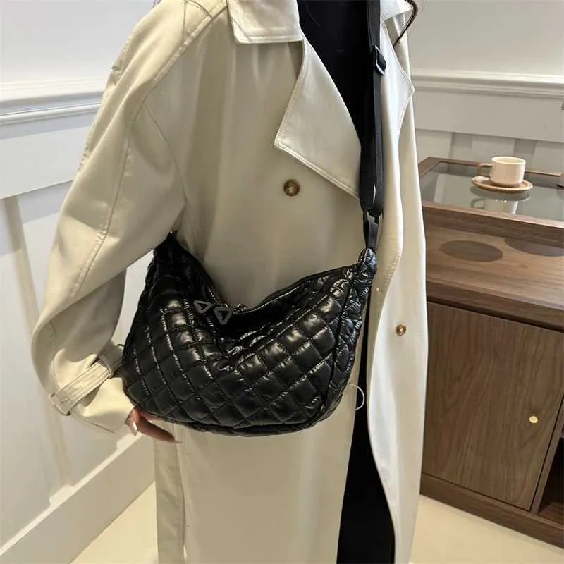 Borsa a tracolla in cotone spaziale, alla moda, hobo, con motivo a reticolo, borse a mano di grande capacità, per le donne_voghion.com