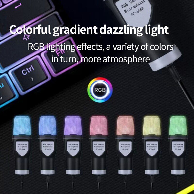 SF666R USB mikrofon RGB mikrofon kondensaatoriga juhtmega mängumikrofon taskuhäälingu salvestamiseks, stuudio voogedastuseks, sülearvuti lauaarvuti jaoks_voghion.com