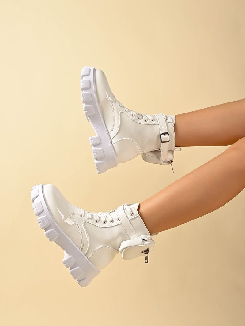 2024 neue modische Übergrößen-Kurzstiefel mit dicker Sohle für Damen, Modetasche im britischen Stil, Gürtelschnalle, Martin-Stiefel für Damen_voghion.com