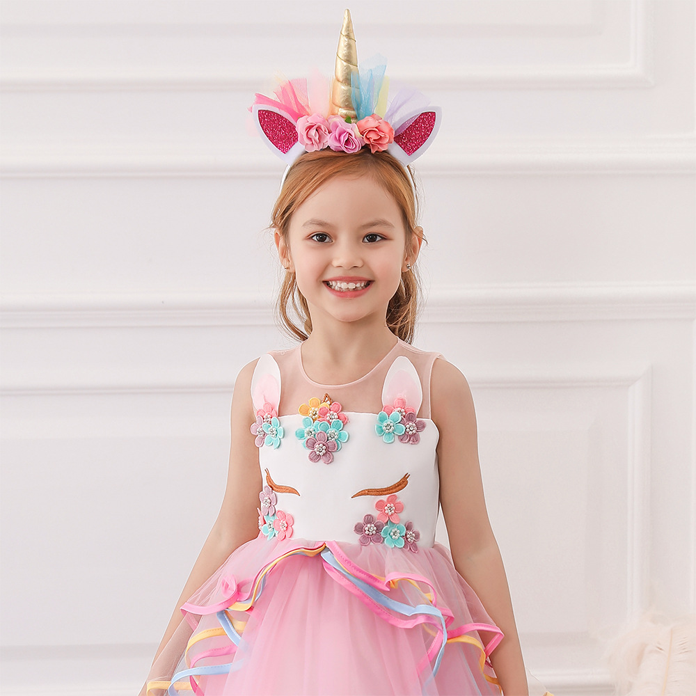 Mother & Kids European and American girls dress ins unicorn princess dress long dress children's flower girl dress_voghion.com