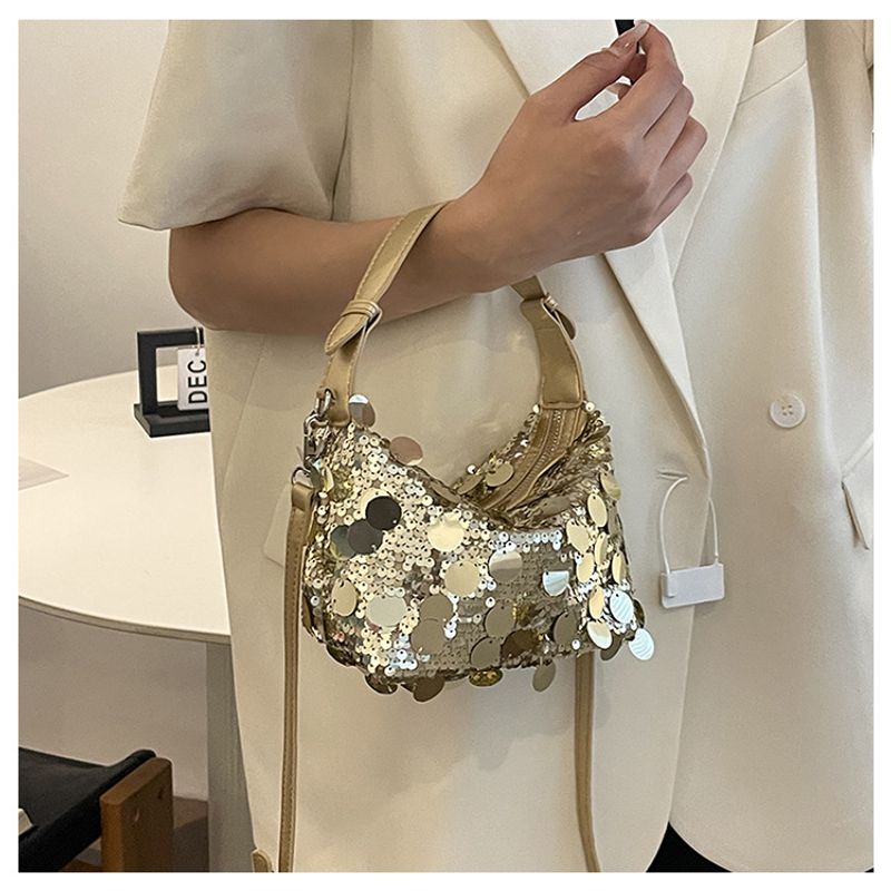 Modische kleine quadratische Tasche Damen im neuen ausländischen Stil 2024 mit Pailletten, Knödeltasche, vielseitige_voghion.com