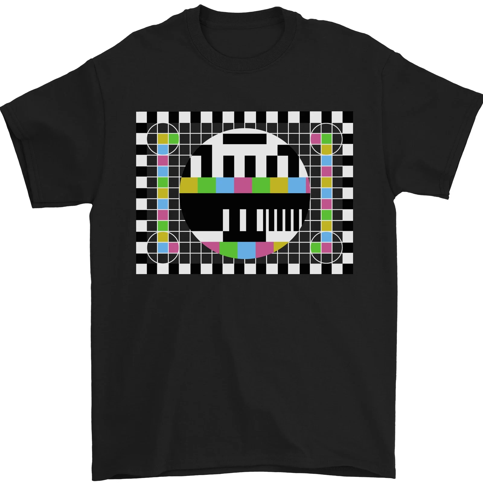Tv Test Pattern Mens T-shirt 100% Cotton Crew Neck Tee_voghion.com