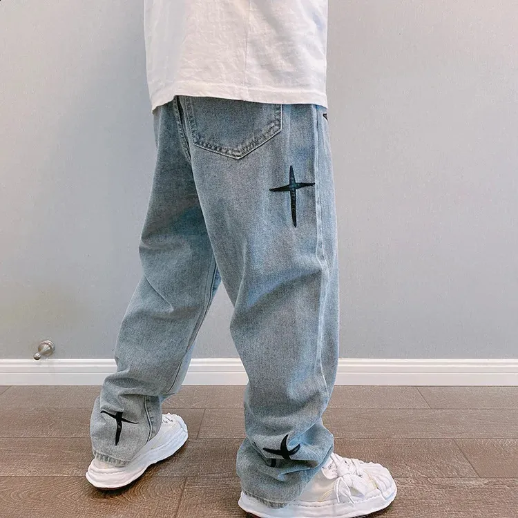 Drucke Herren Street Kleidung Tasche Weite Bein Jeans Koreanische Mode Kleid Gerade Beiläufige Lose Cowboy Cargo Hose 240911_voghion.com