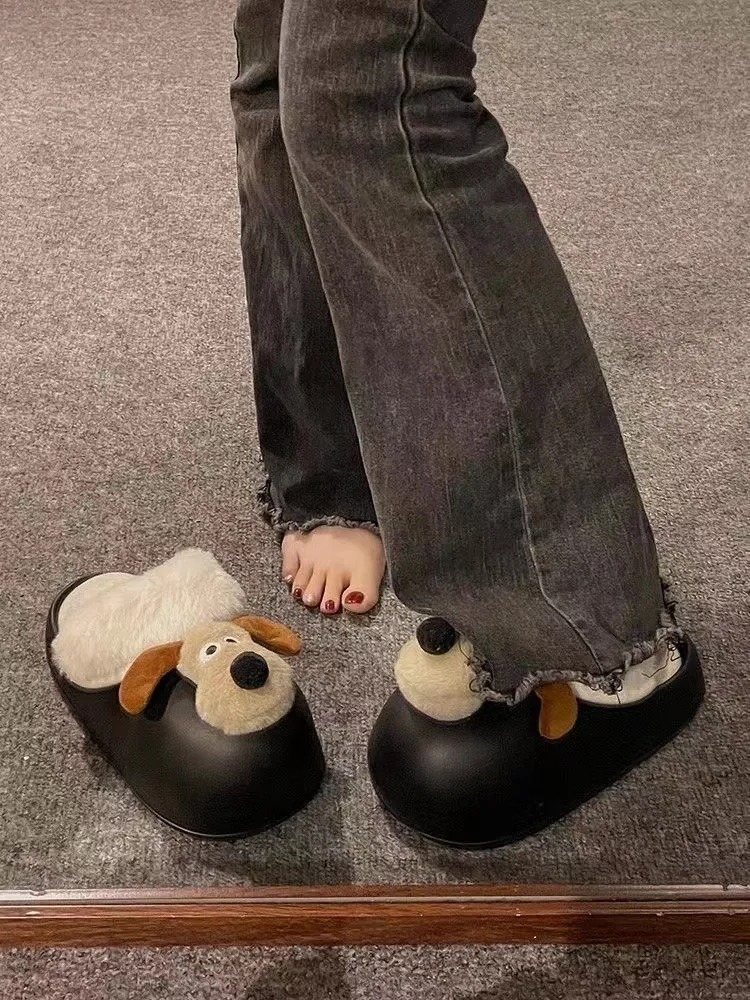 Cartoon Hond Afneembare Waterdichte Winter Leuke Warme Katoenen Pantoffels voor Vrouwen_voghion.com