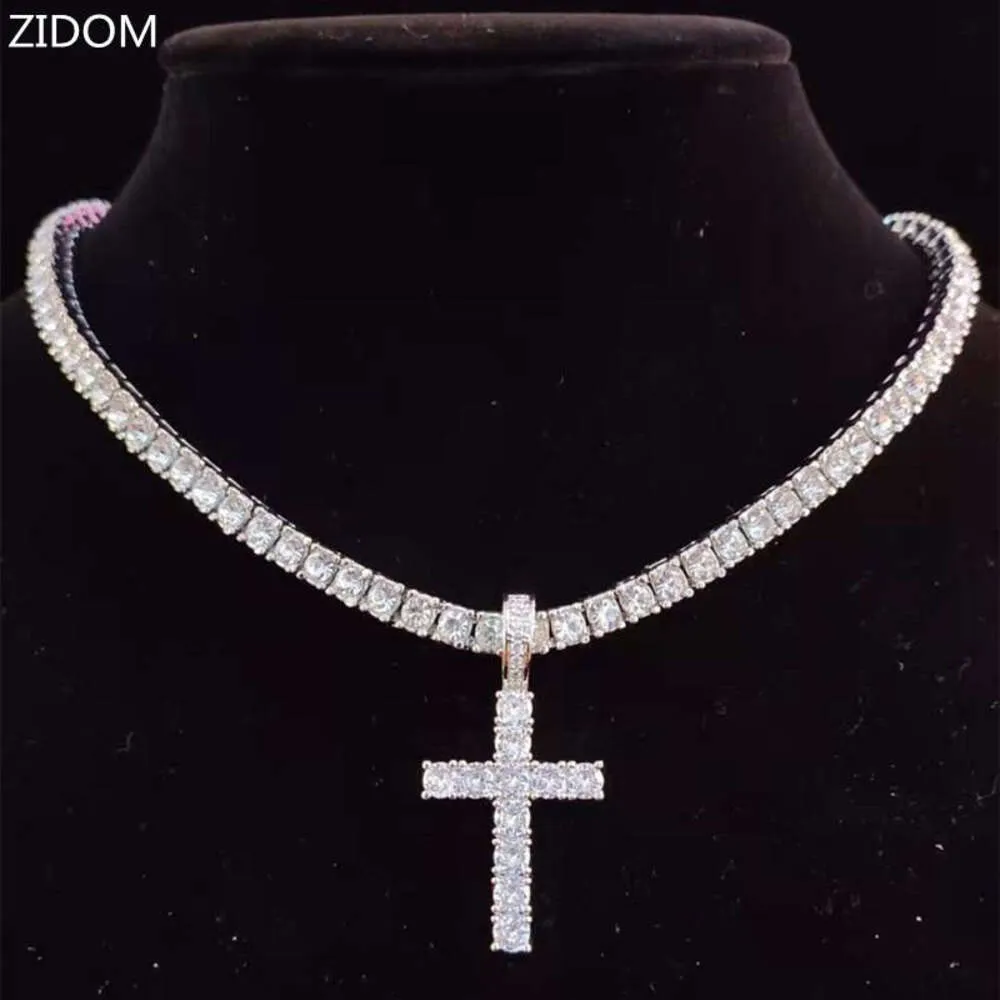 Kulonu kaklarotas Vīriešu sieviešu Hip Hop Cross kaklarota ar 4 mm cirkonu tenisa ķēdi Iced Out Bg HipHop rotaslietas modes dāvana_voghion.com