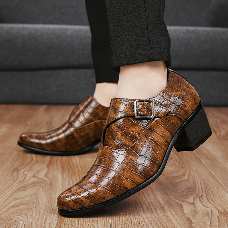 2025 Höherlegung 5cm Steinmuster Britischer Stil 2024 Mode Lässig Leder Herren Kleine Statur Hohe Chunky Heels_voghion.com