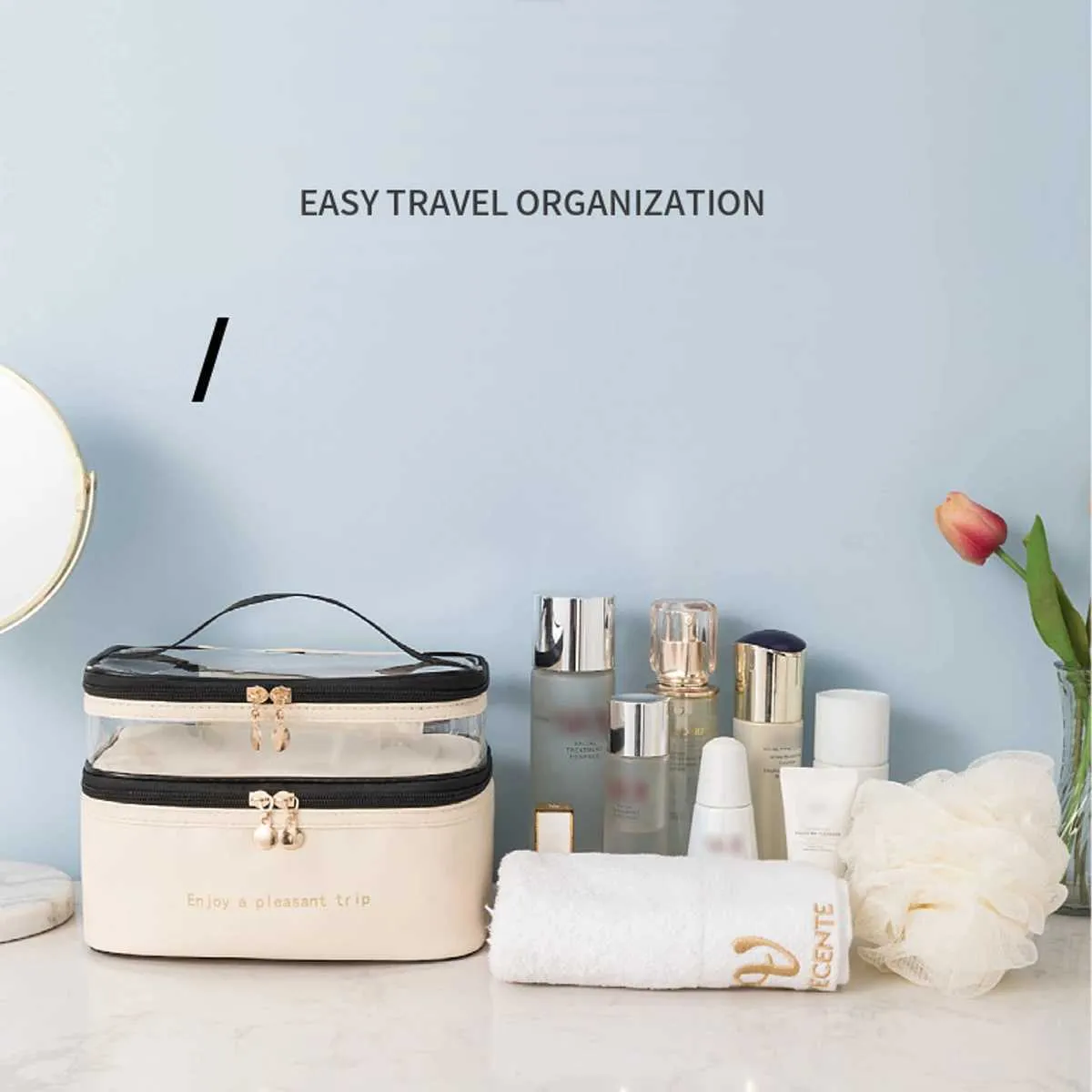 Double layer PU makeup large capacity portable storage waterproof travel toilet bag Y241023_voghion.com